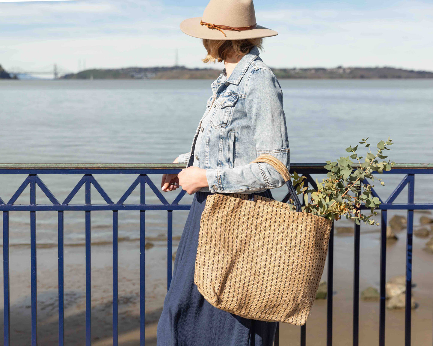 Jute Indigo Stripe Tote Bag