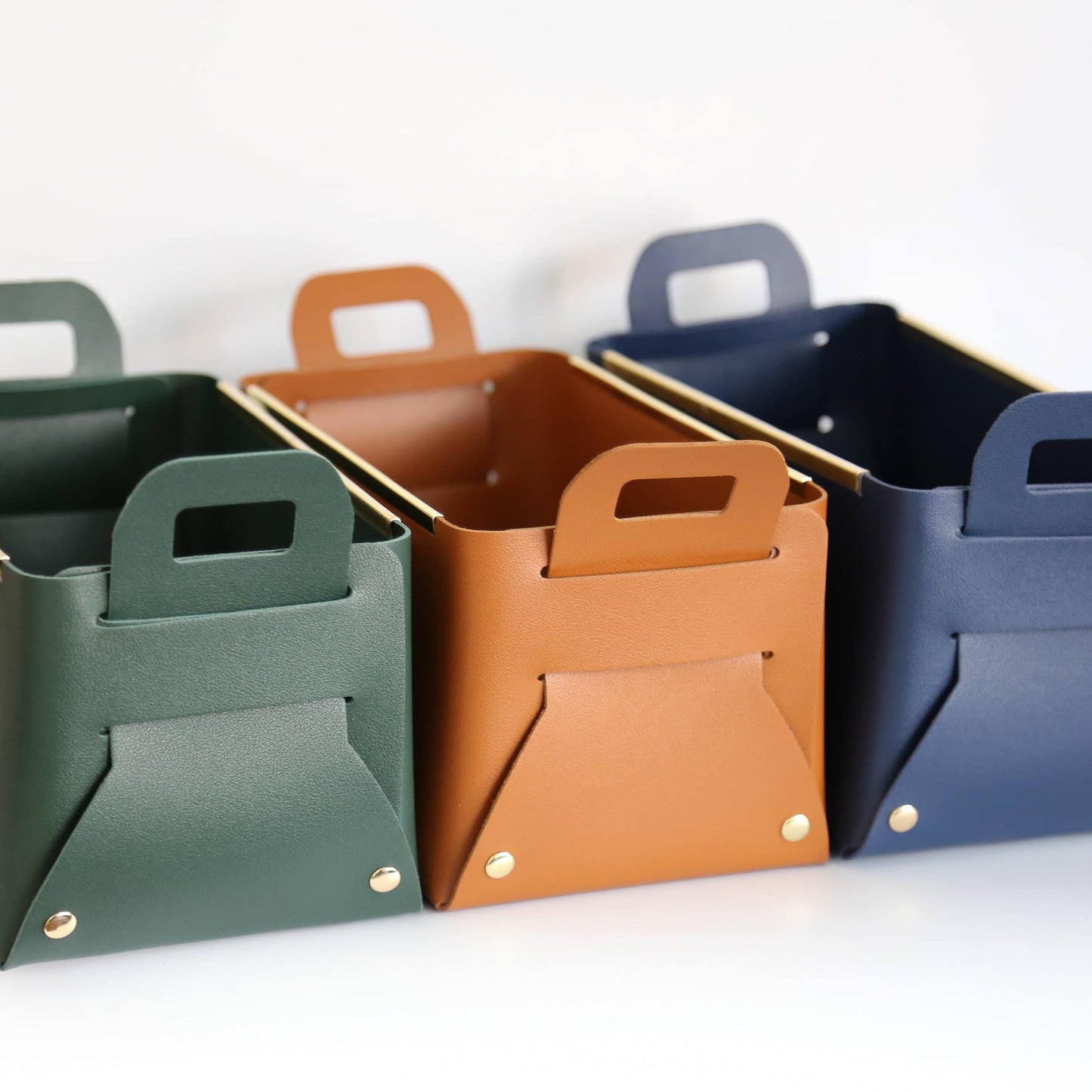 Leather Storage Basket With Metal Edge