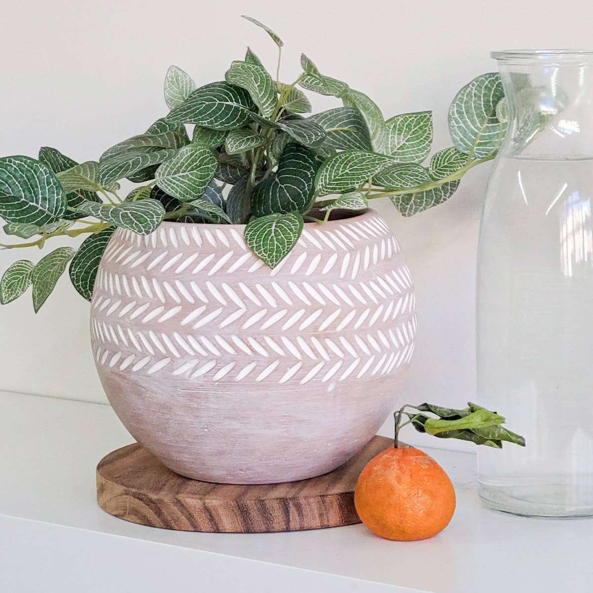 Hand Etched Globe Terracotta Pot