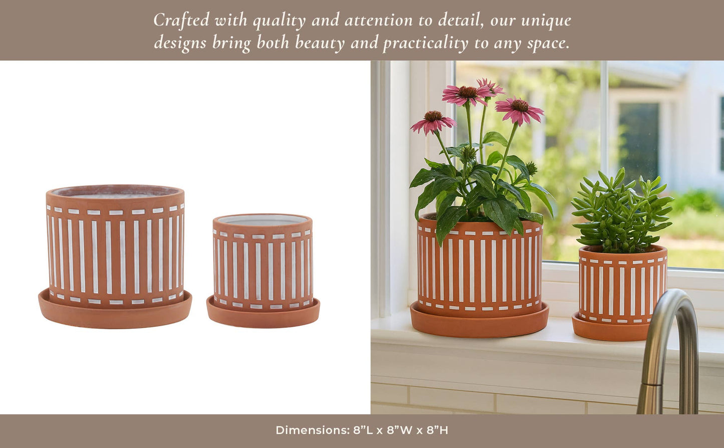 Ceramic Orange Striped Pot & Saucer
