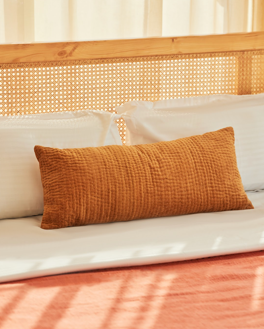 Velvet Kantha Lumbar Pillow