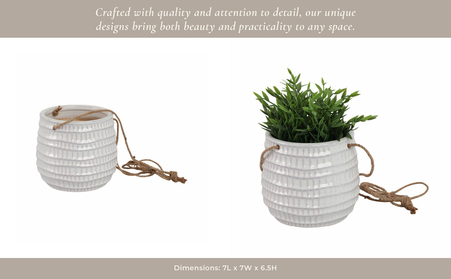 Ivory Ribbed Hanging Planter