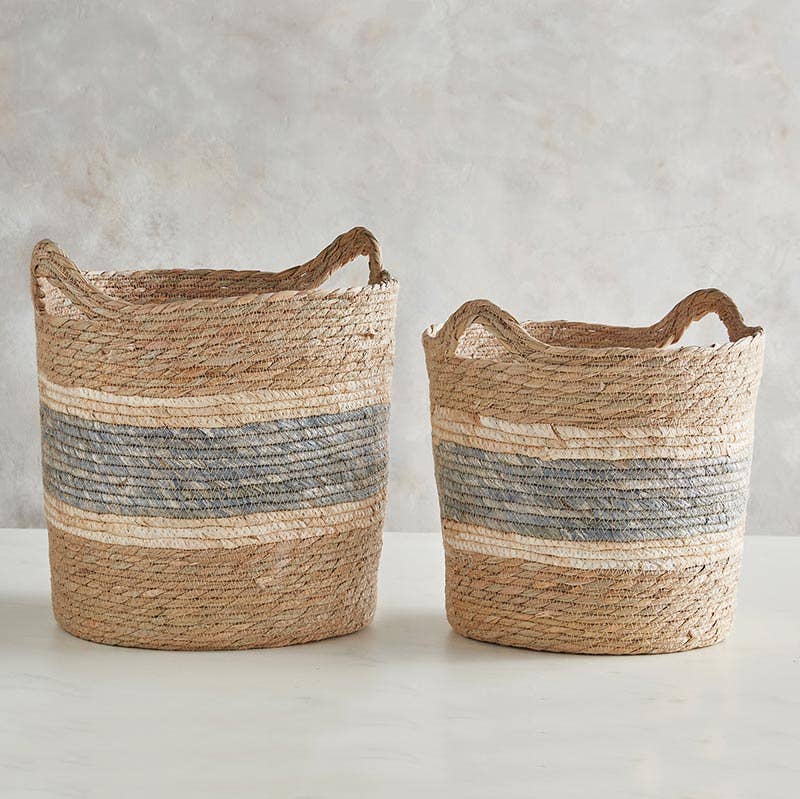 Gray Striped Seagrass Basket