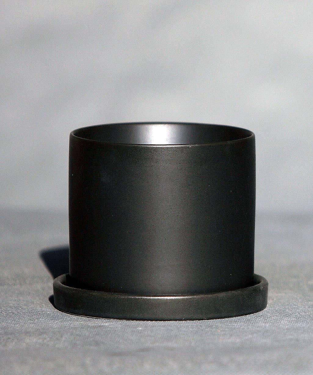 Black Pot With Detached Saucer