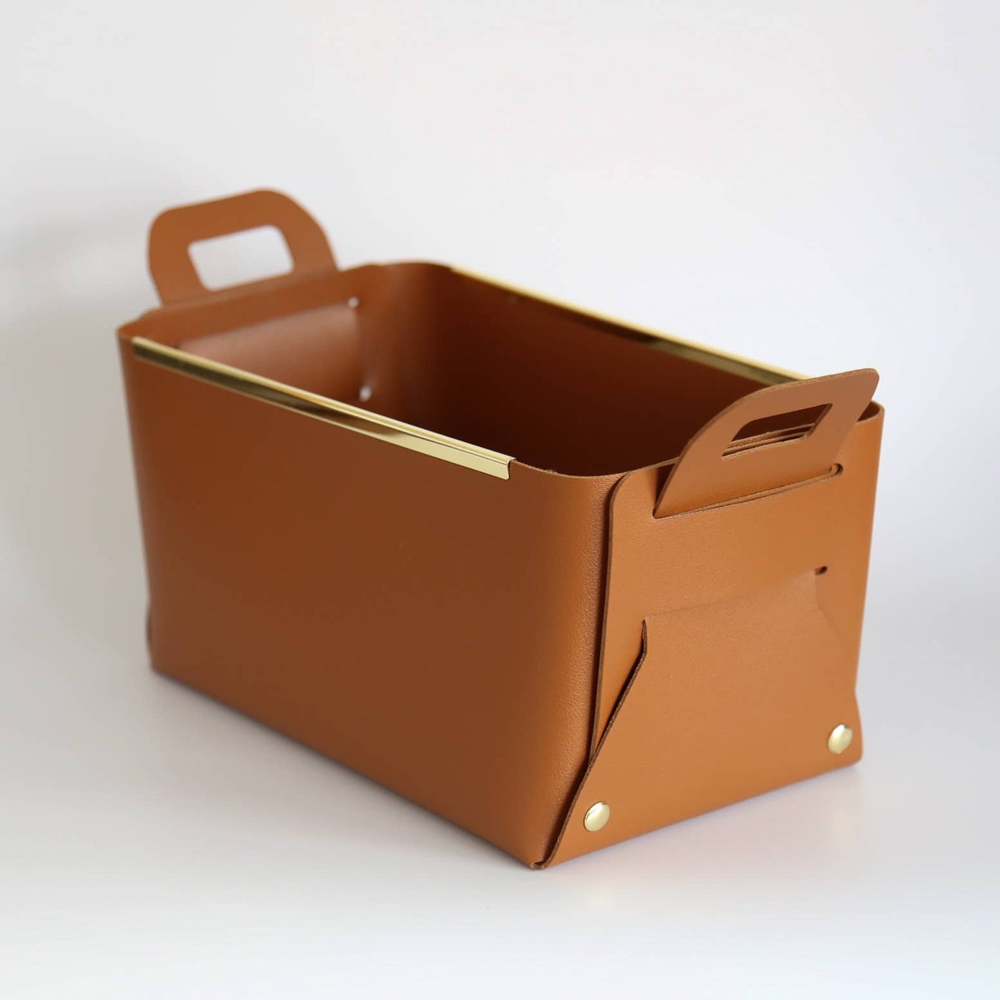 Leather Storage Basket With Metal Edge
