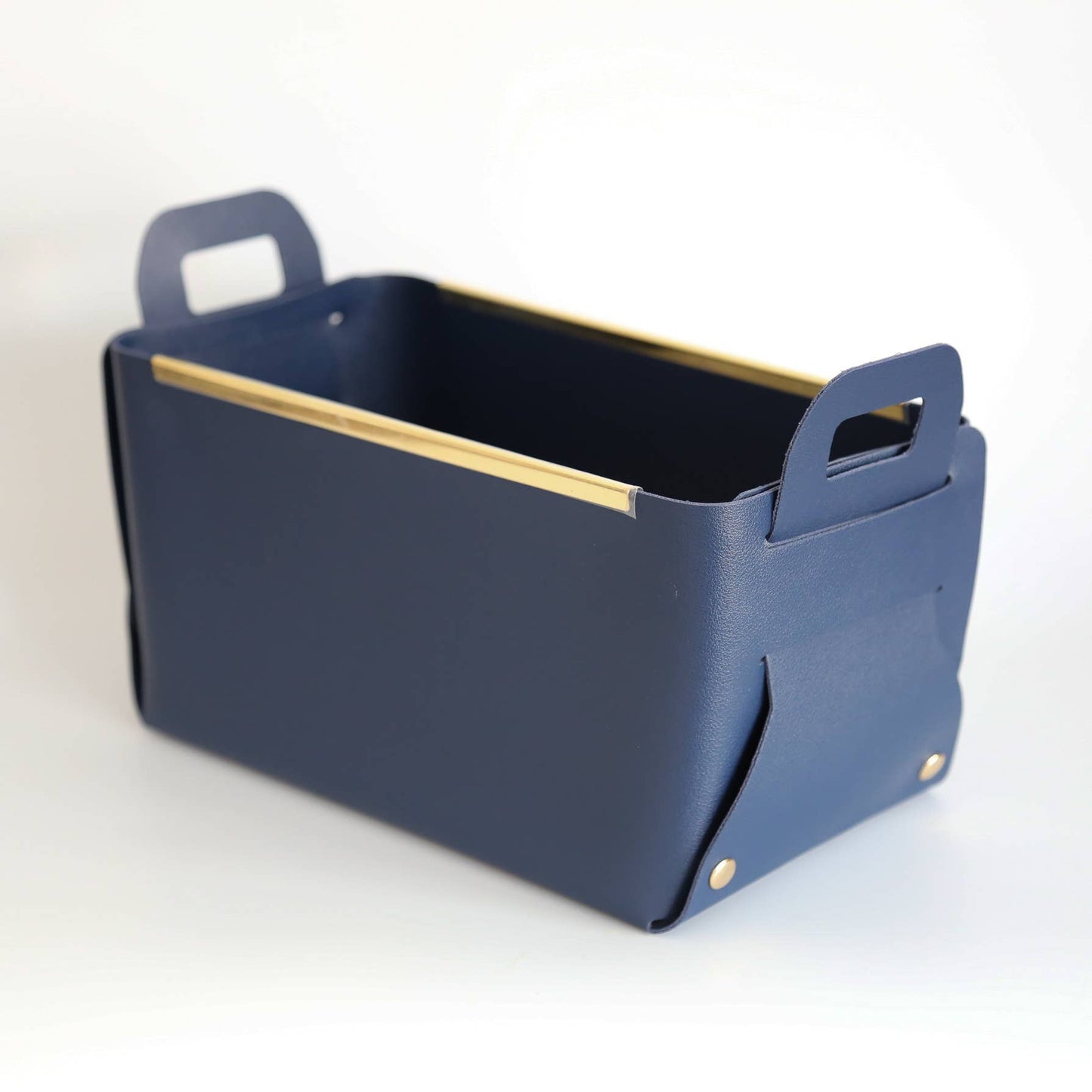 Leather Storage Basket With Metal Edge