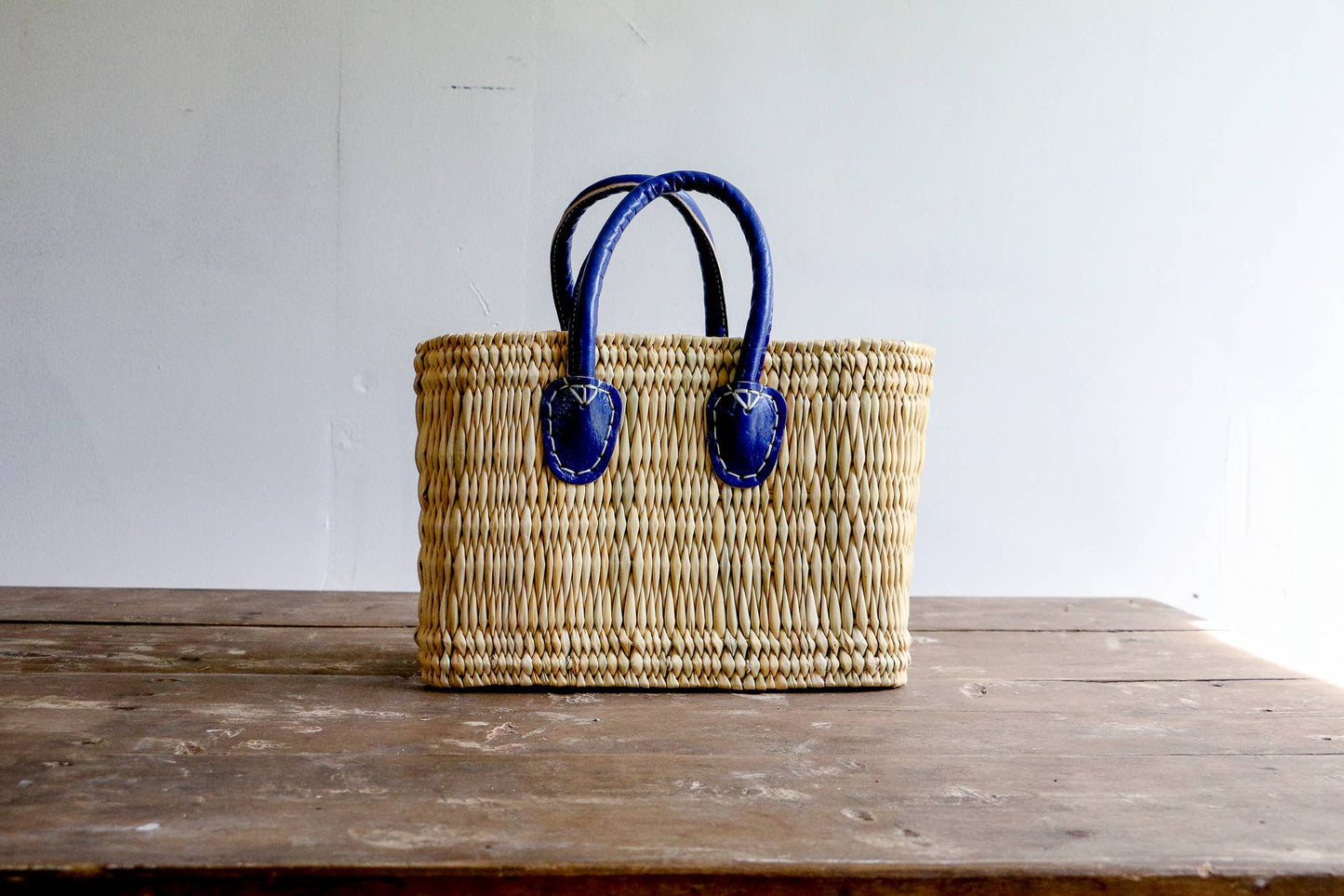 Blue Handled Tote Basket