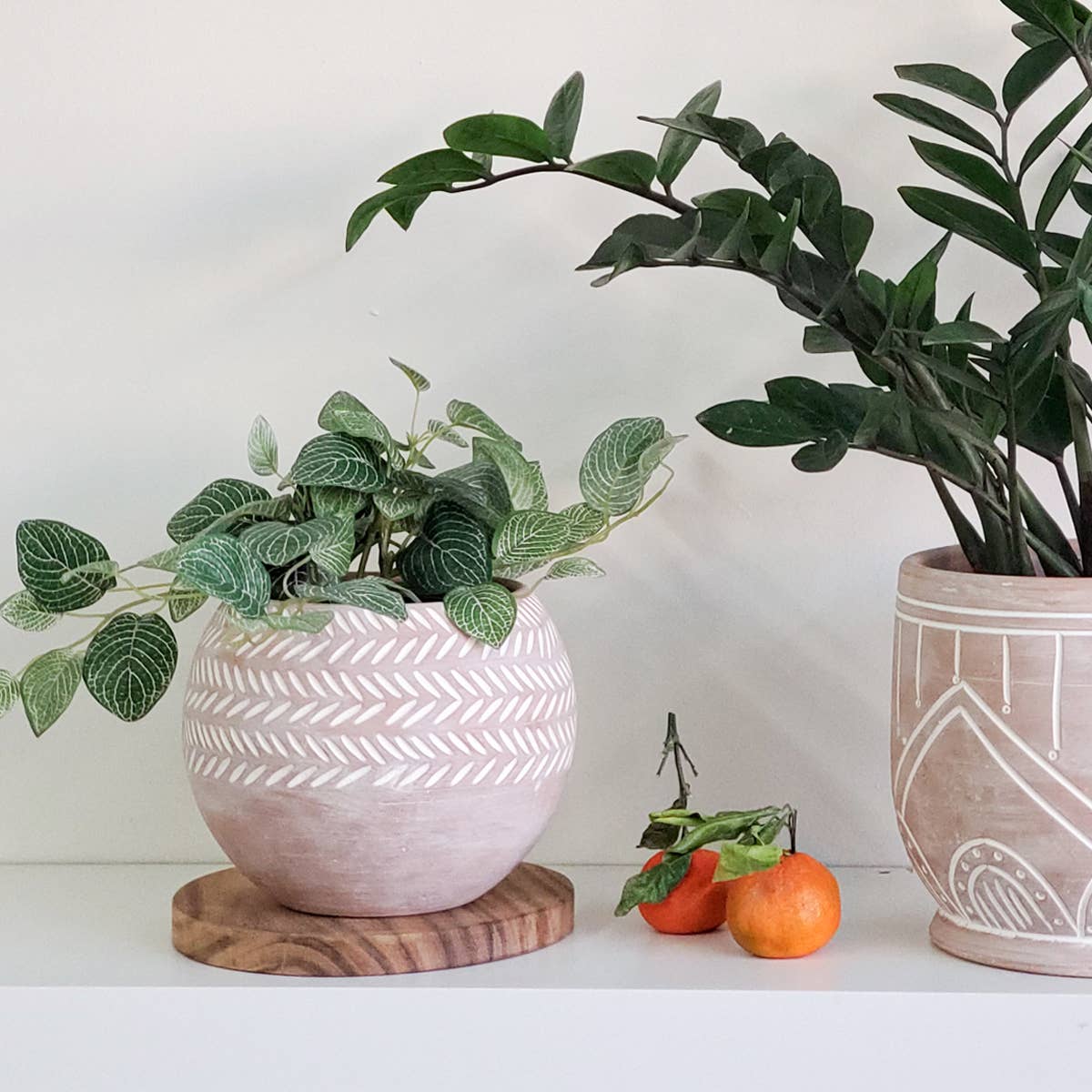 Hand Etched Globe Terracotta Pot