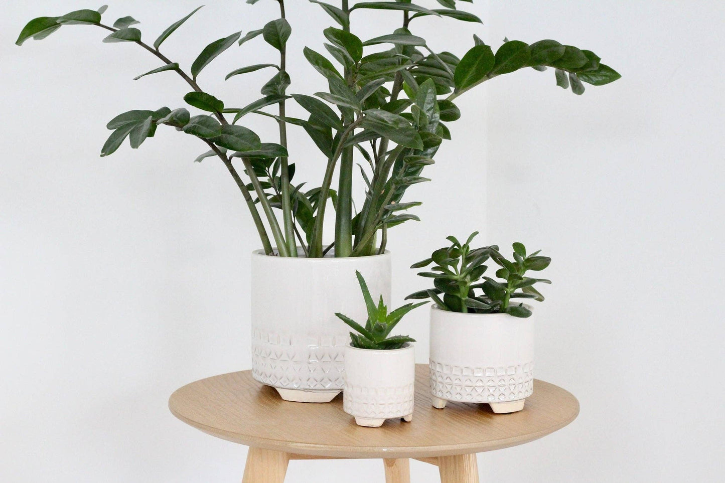 White Patterned Footed Pot