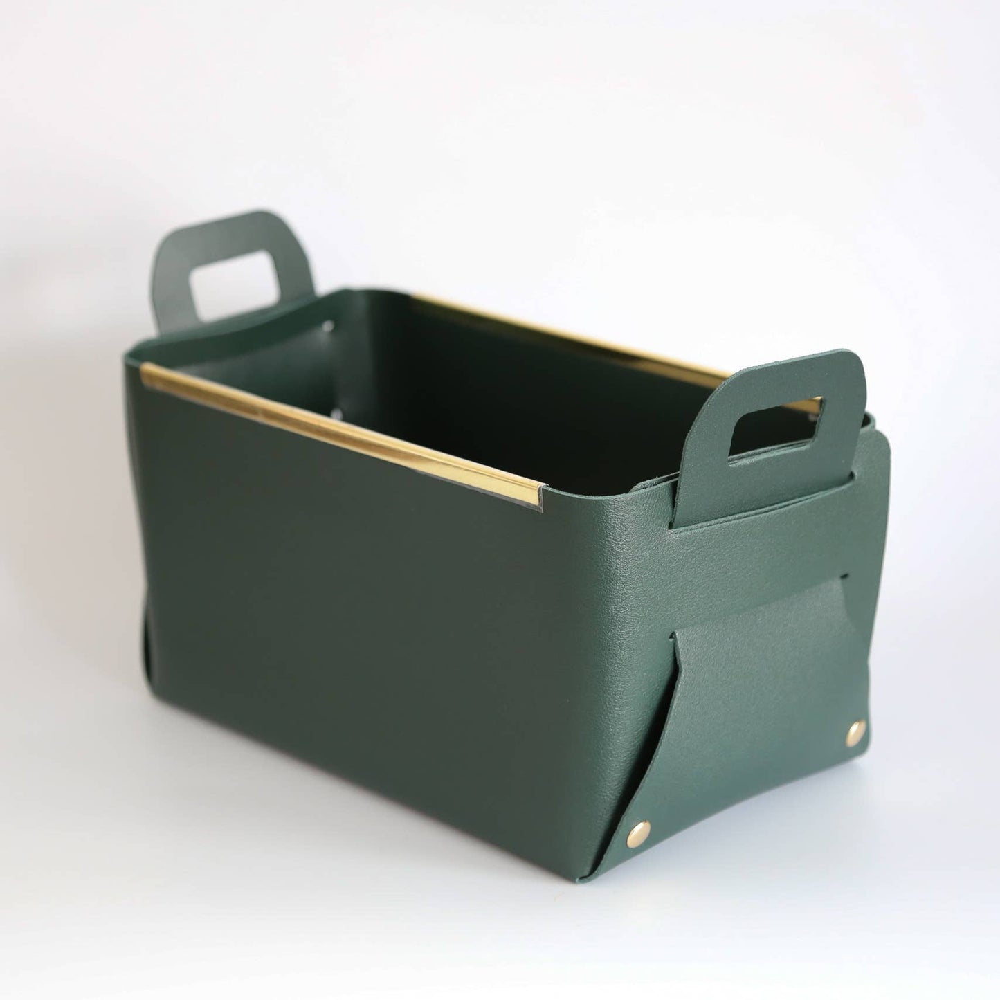 Leather Storage Basket With Metal Edge