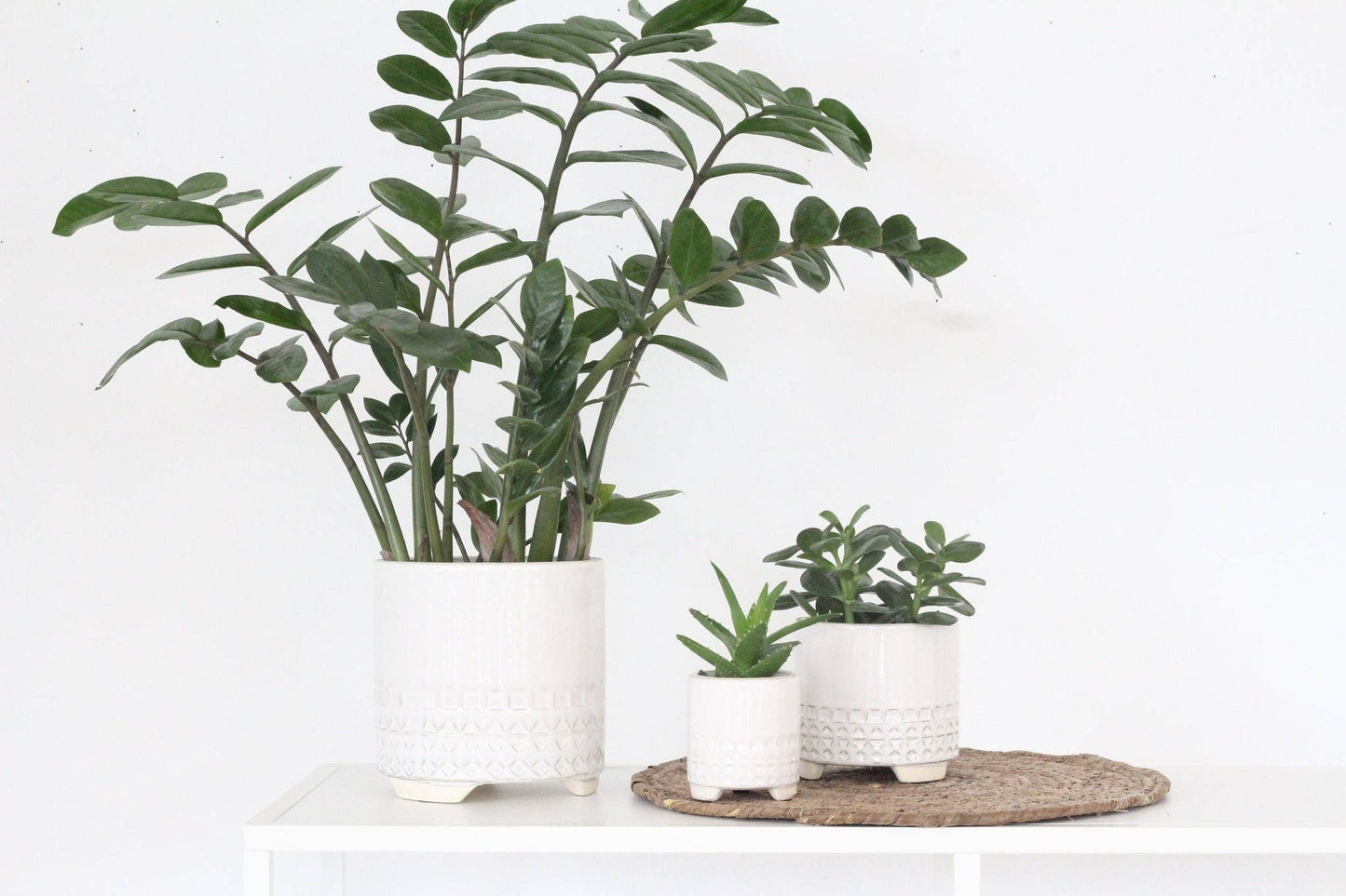 White Patterned Footed Pot