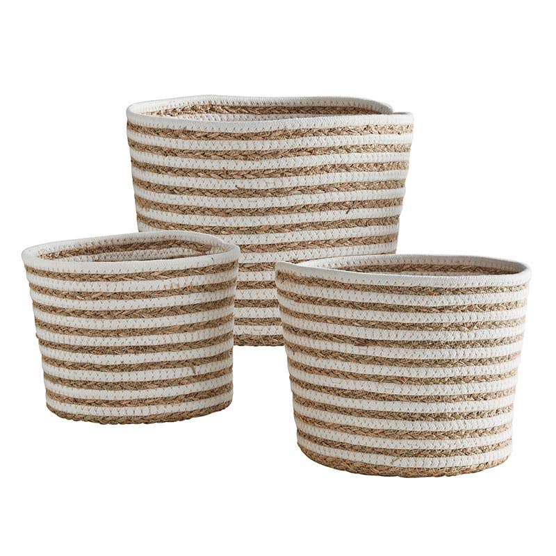 White Striped Seagrass Baskets