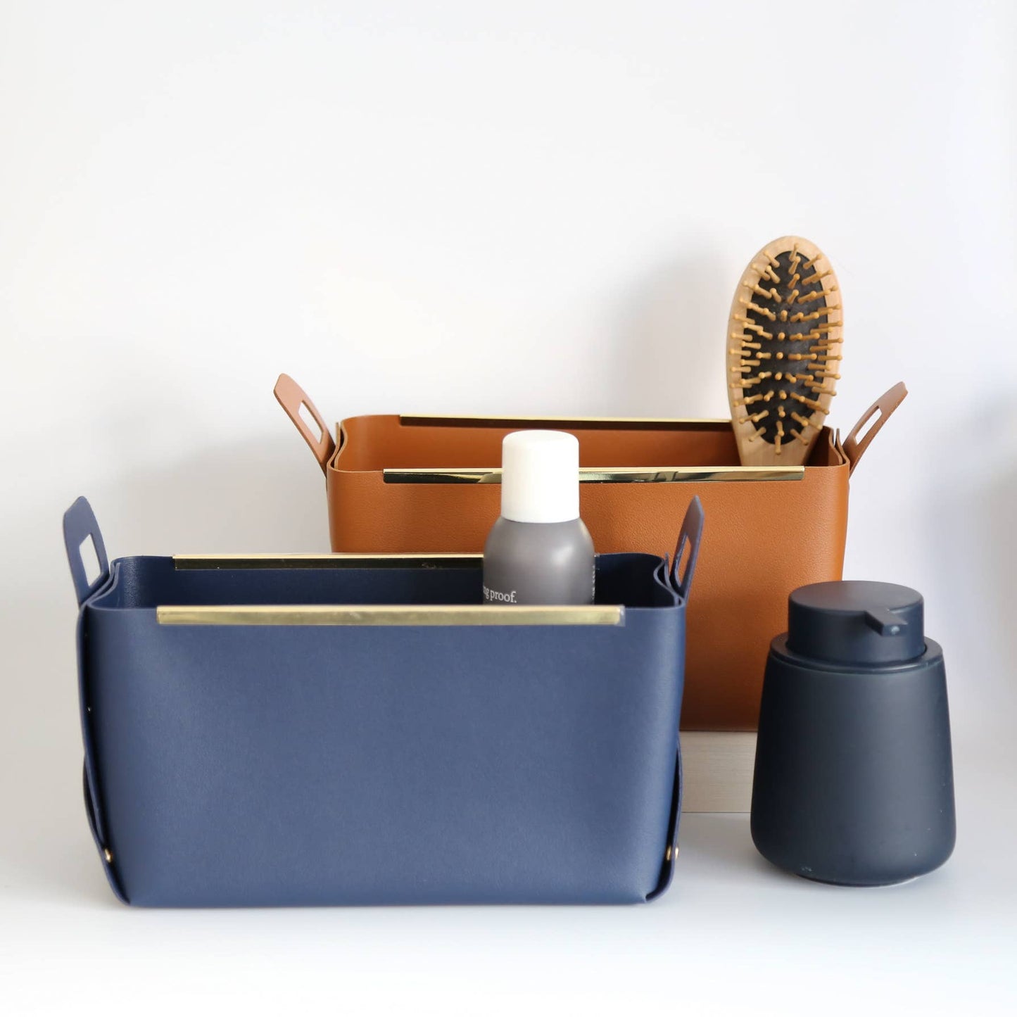 Leather Storage Basket With Metal Edge