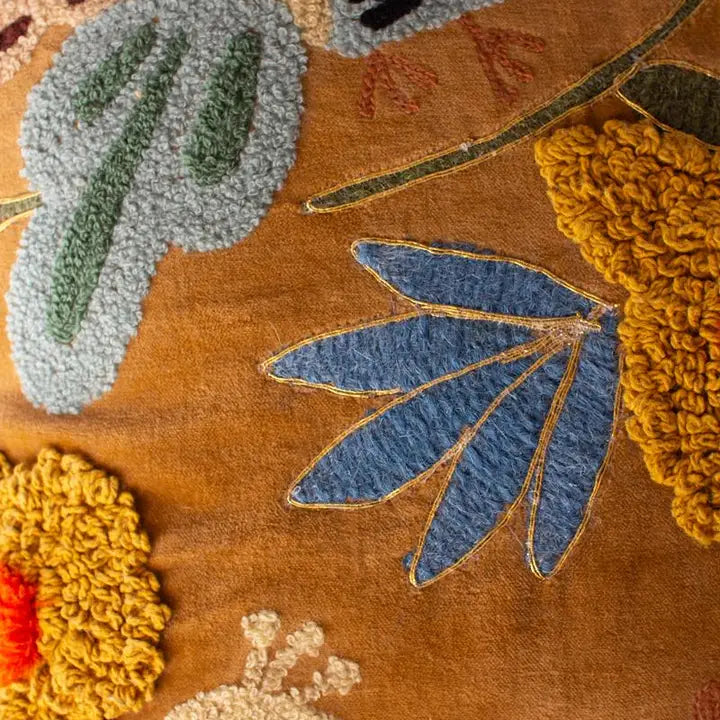 Embroidered Velvet & Cotton Pillow