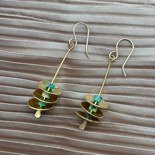 Gold & Turquoise Pendant Earrings