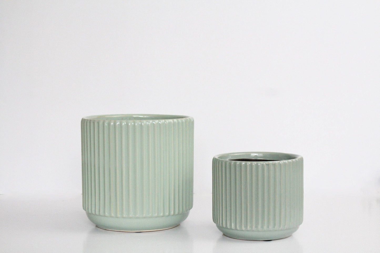 Fluted Sage Glazed Pot