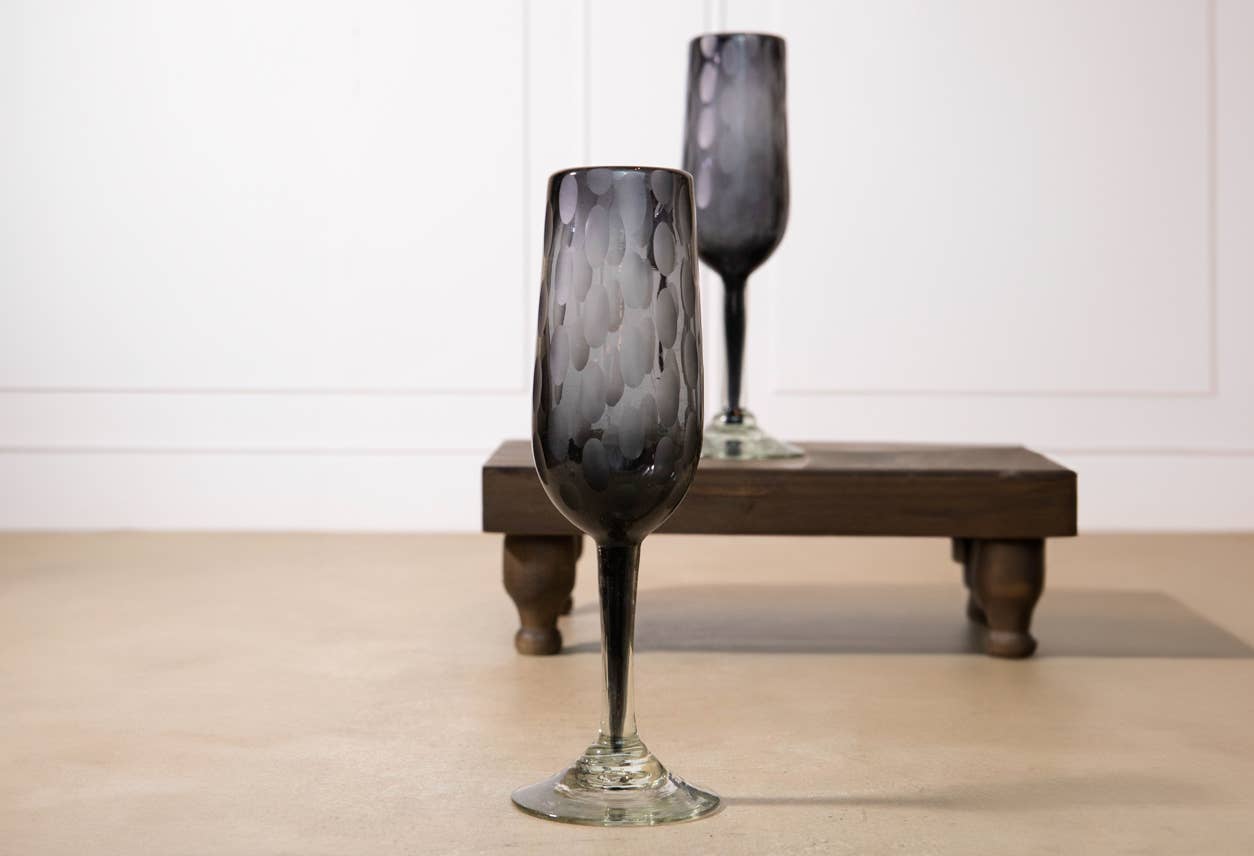 Smoke Etched Champagne Glass Set