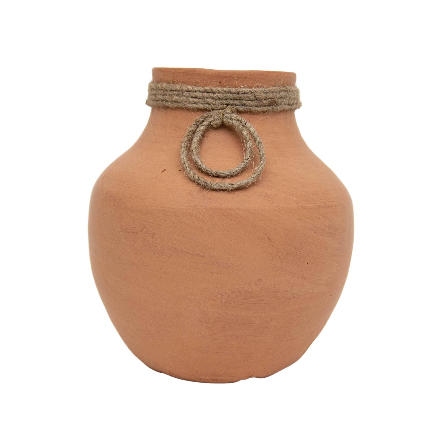 Terracotta Decorative Vase with Jute Neck Detail