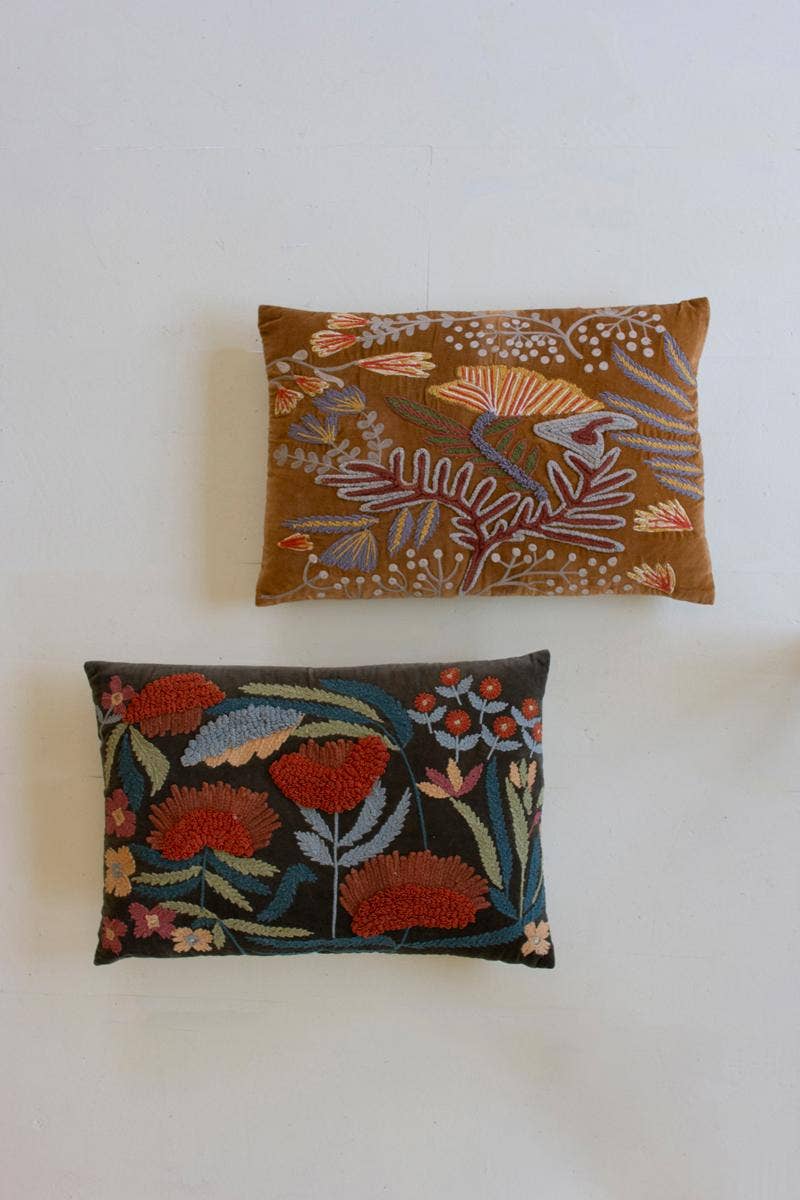 Embroidered Velvet & Cotton Pillow