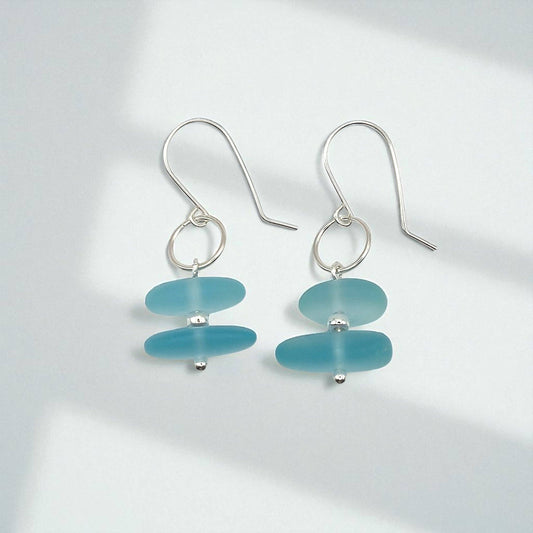 Sterling Silver & Blue Sea Glass Earrings
