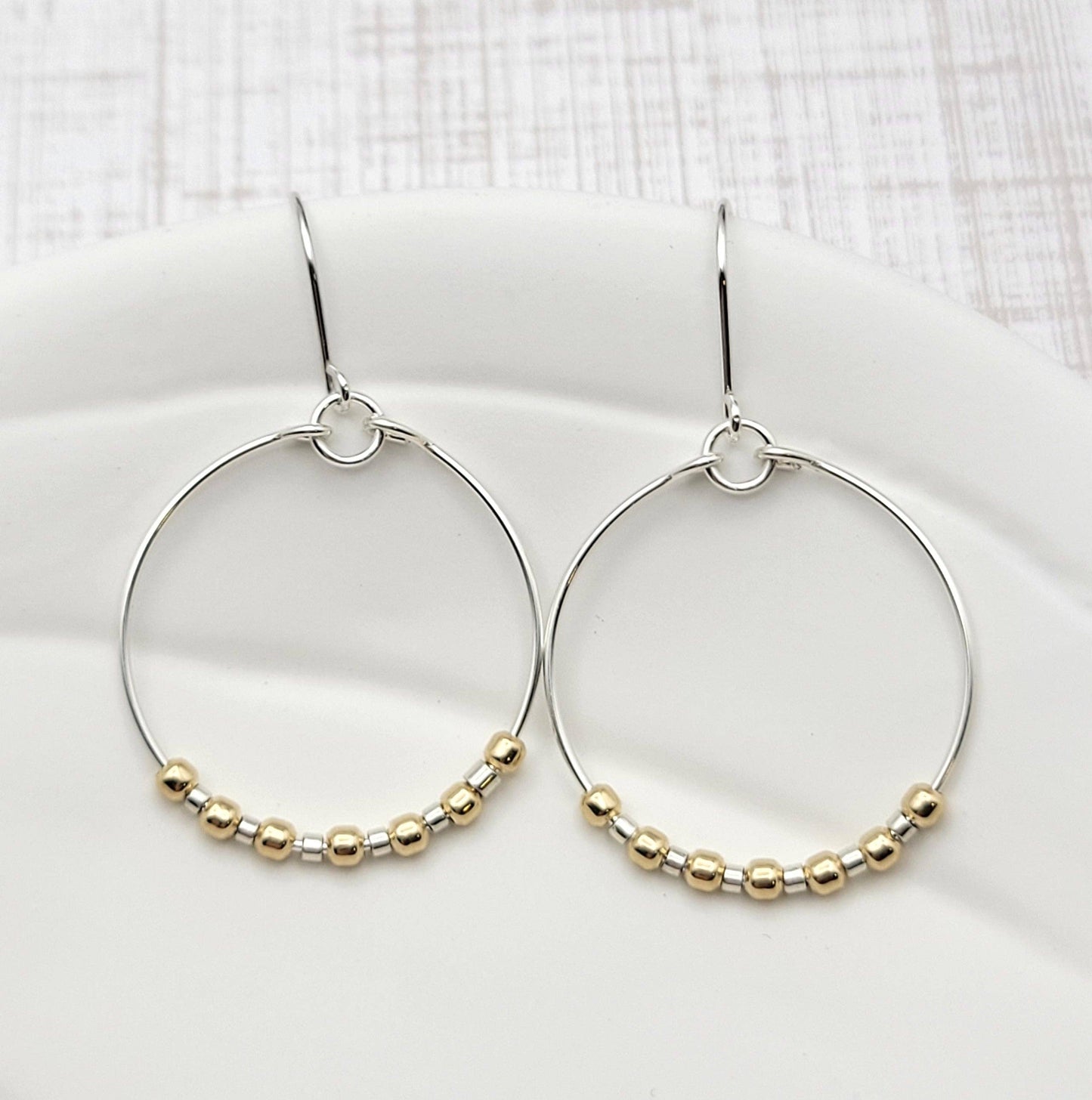 Silver Hoop & Gold Beaded Earrings