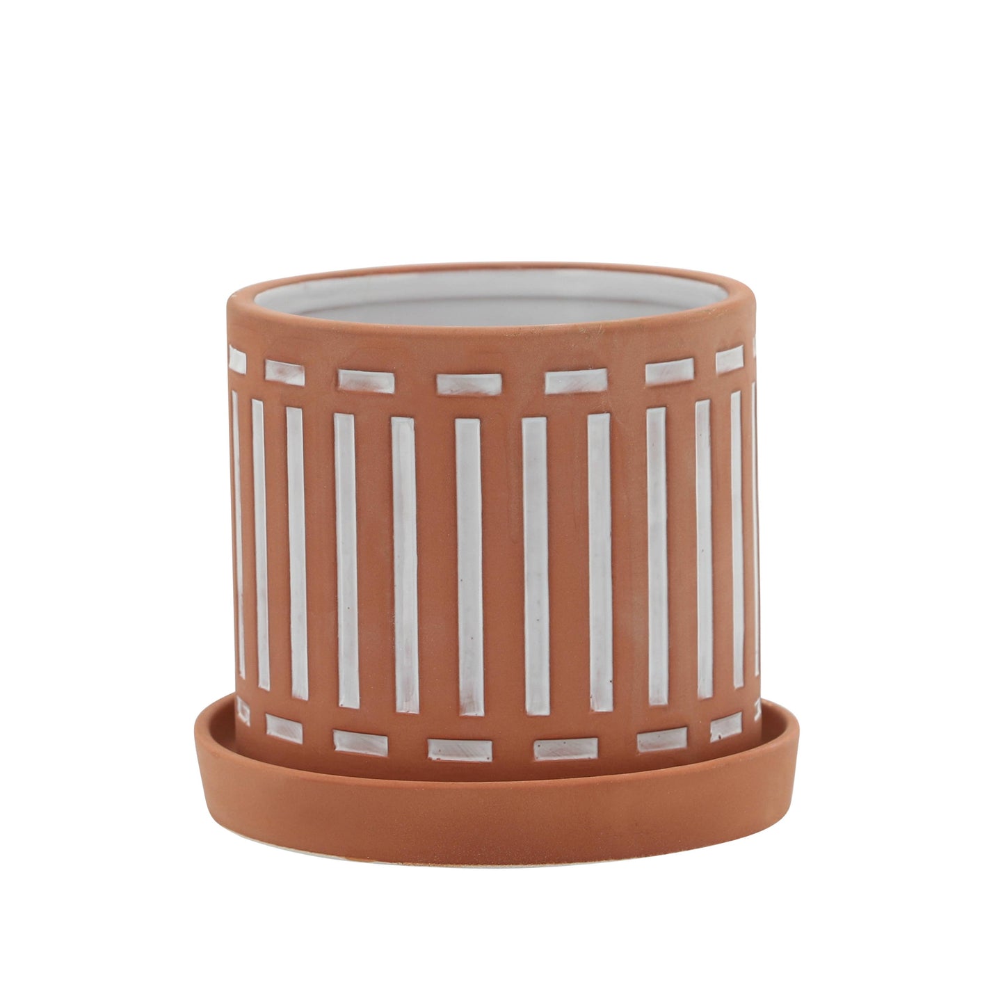 Ceramic Orange Striped Pot & Saucer