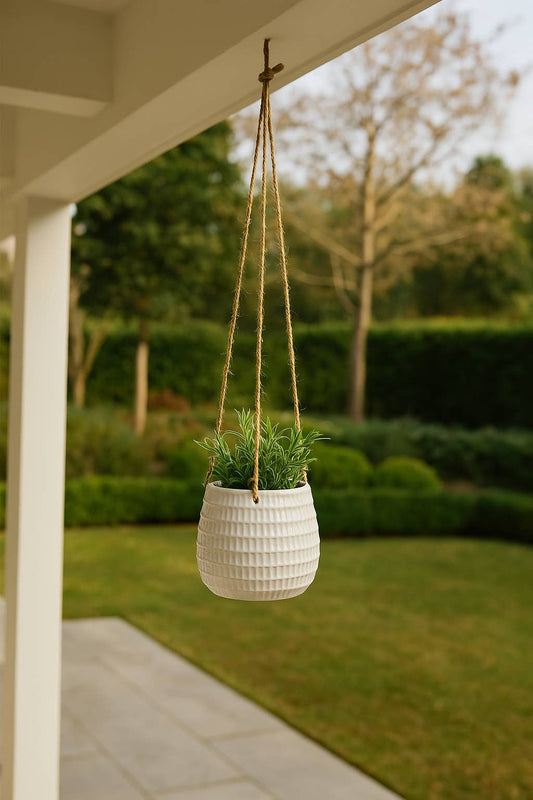 Ivory Ribbed Hanging Planter