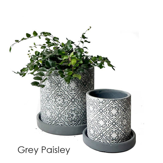 Grey Paisley Boho Planter