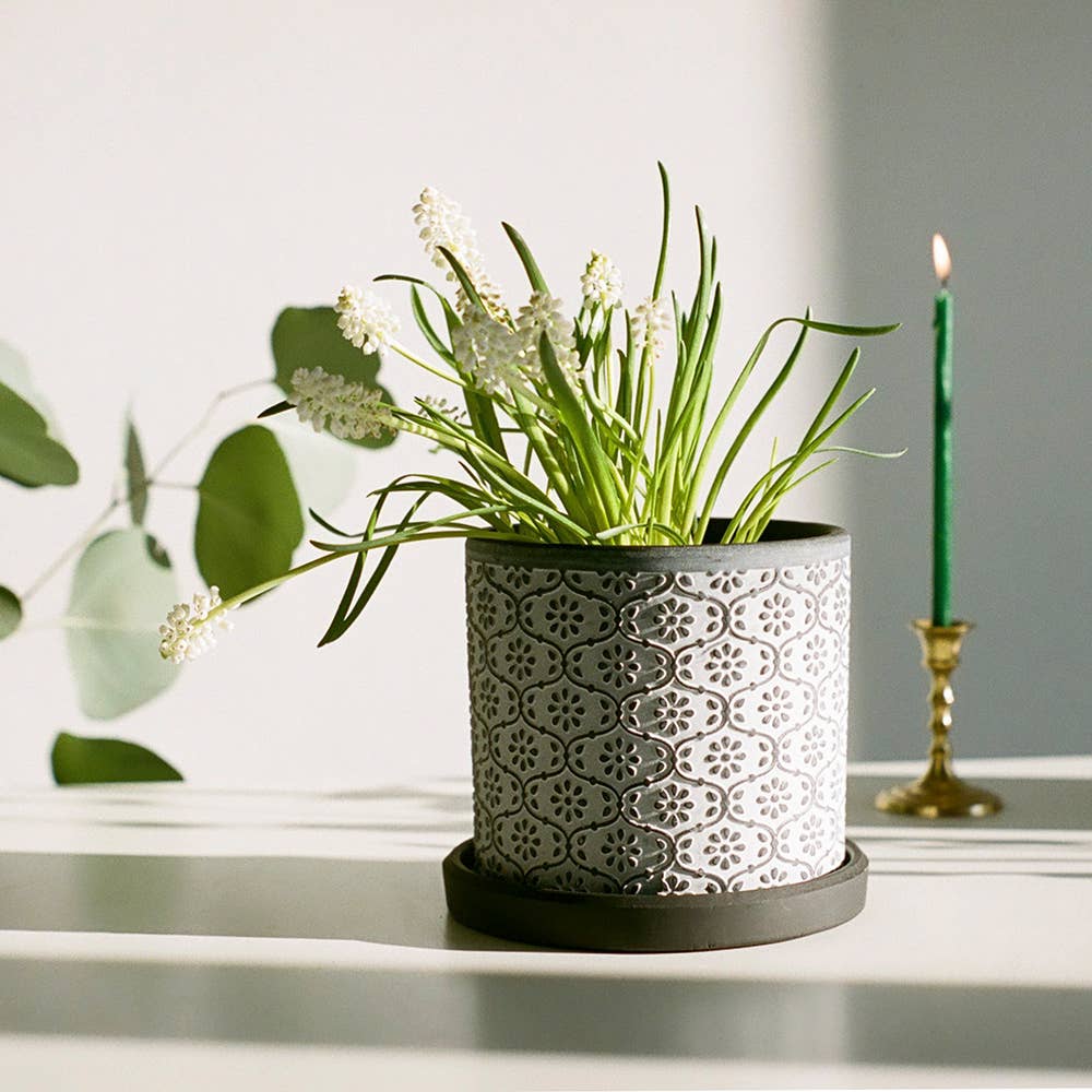 Grey Paisley Boho Planter