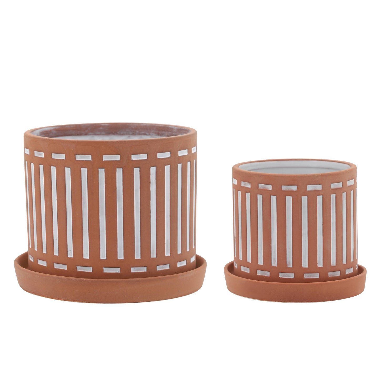 Ceramic Orange Striped Pot & Saucer