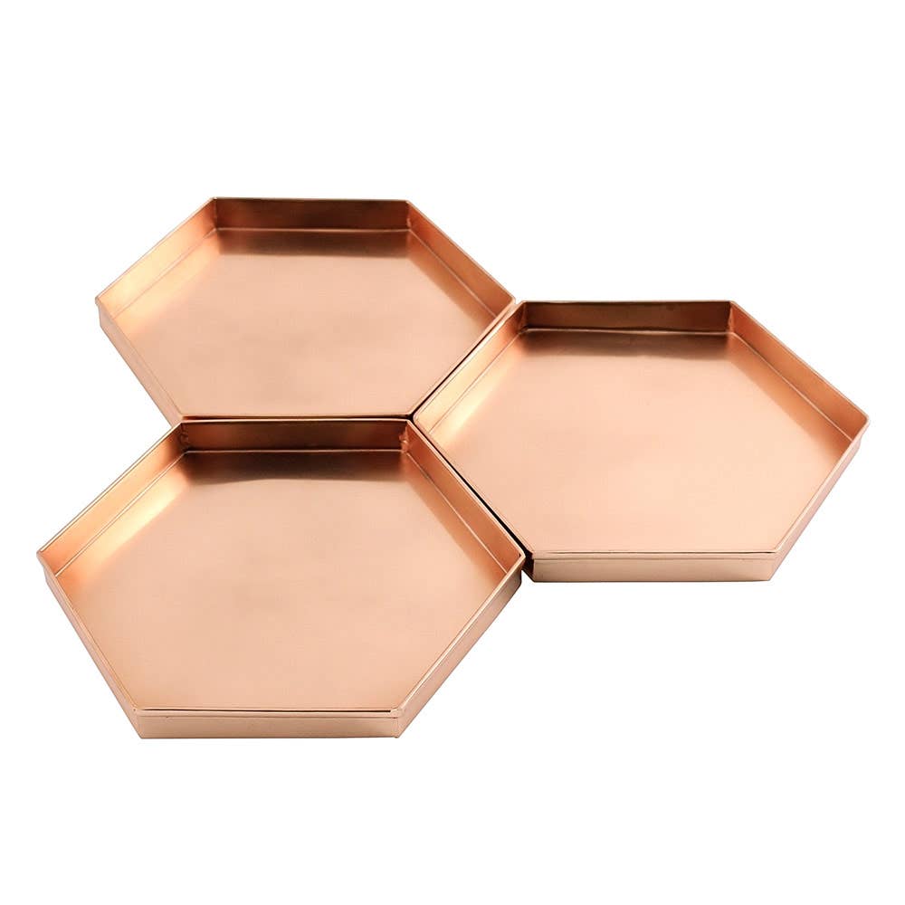 Hexagonal Copper Tray Set