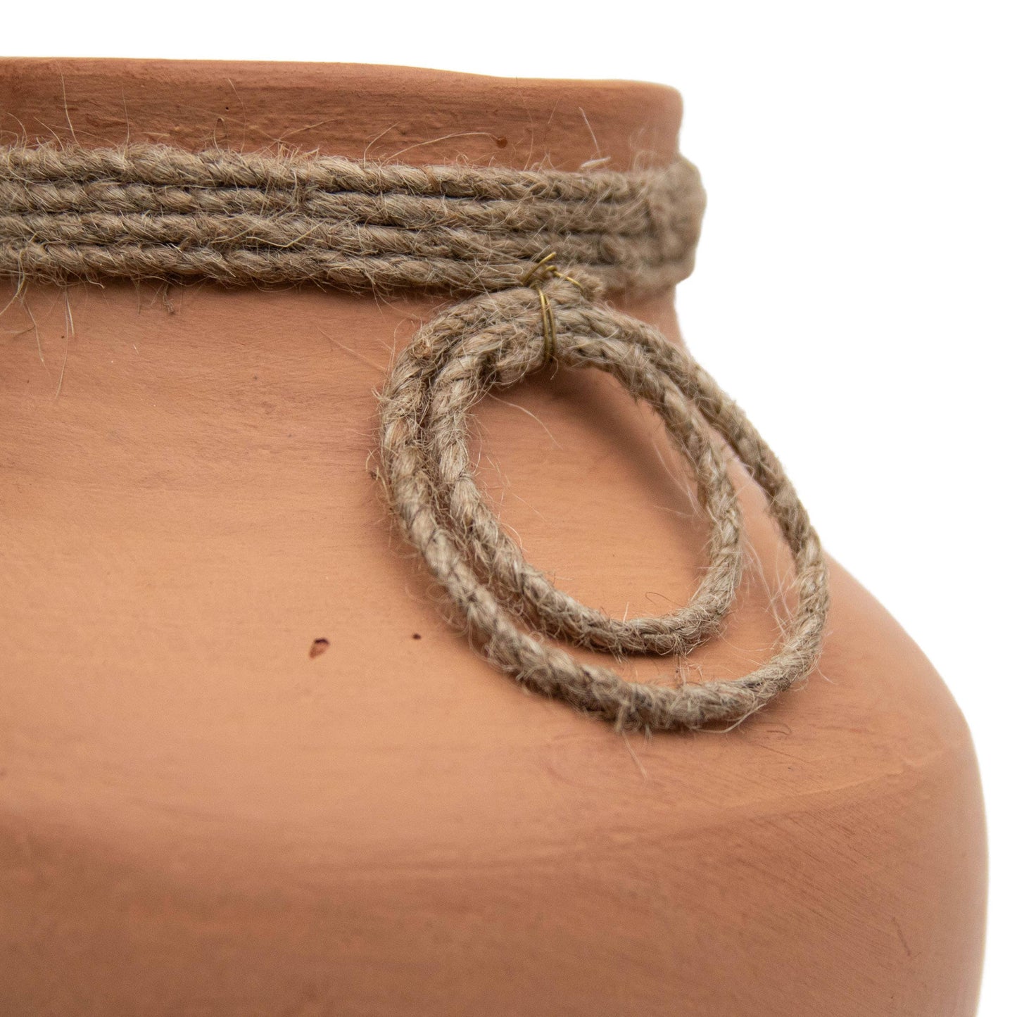 Terracotta Decorative Vase with Jute Neck Detail