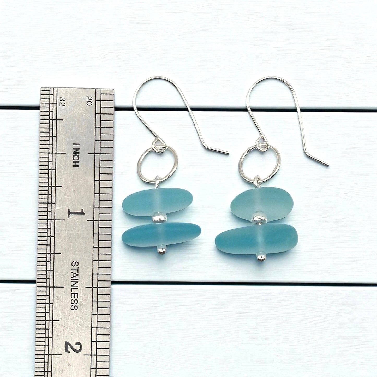 Sterling Silver & Blue Sea Glass Earrings