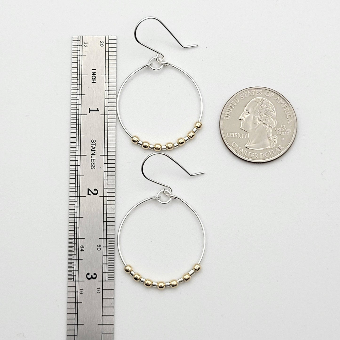 Silver Hoop & Gold Beaded Earrings