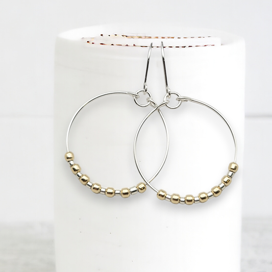 Silver Hoop & Gold Beaded Earrings