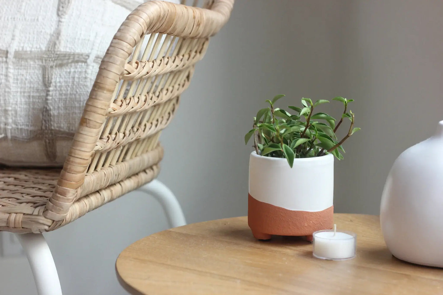 Terracotta and White Boho Footed Pot- 7"