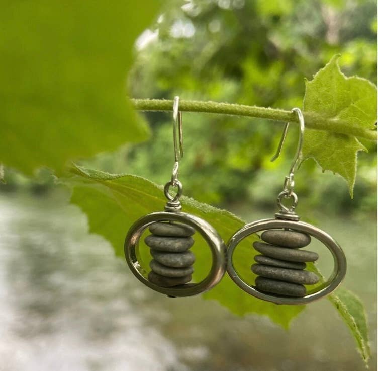 Silver Pebble Stack Earrings