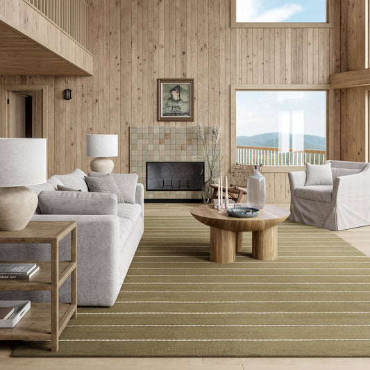 Olive Striped Wool Area Rug 4' x 6'