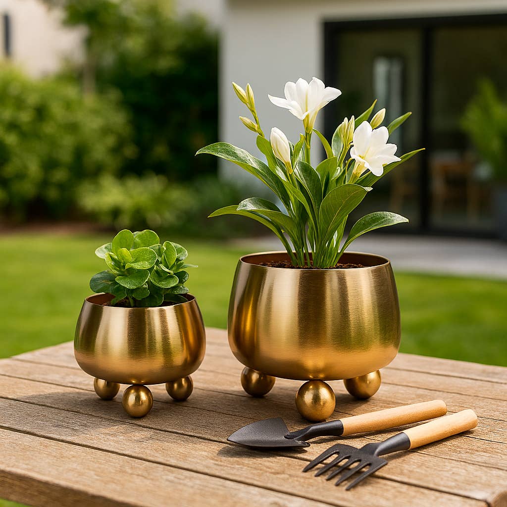 Gold Metal Ball Footed Pot