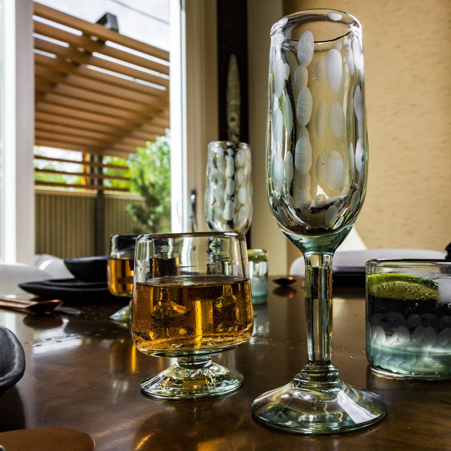 Smoke Etched Champagne Glass Set