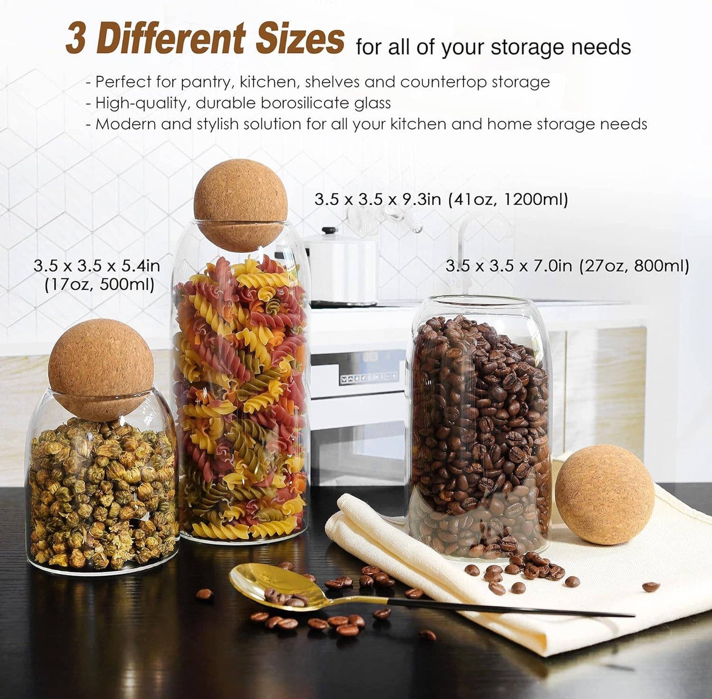 Cork Top Storage Jars Set of 3