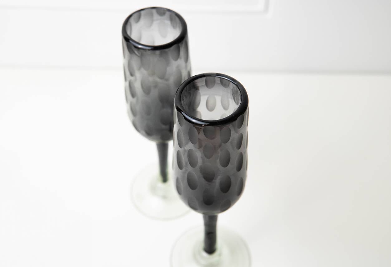 Smoke Etched Champagne Glass Set