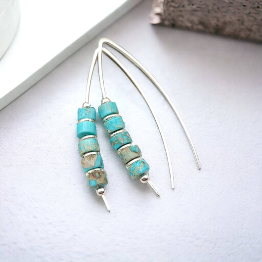 Turquoise & Sterling Silver Thread  Earrings
