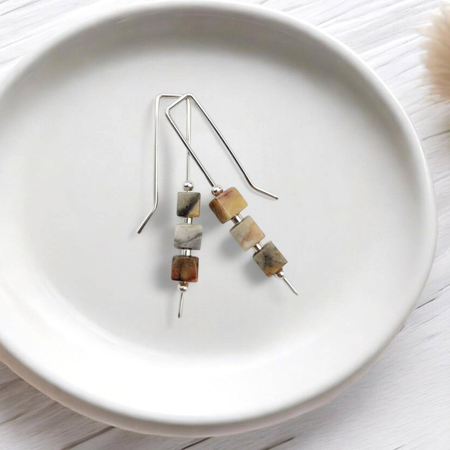 Sterling Silver Lace Agate Thread Earrings