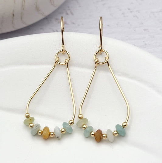 Gold & Amazonite Teardrop Earrings