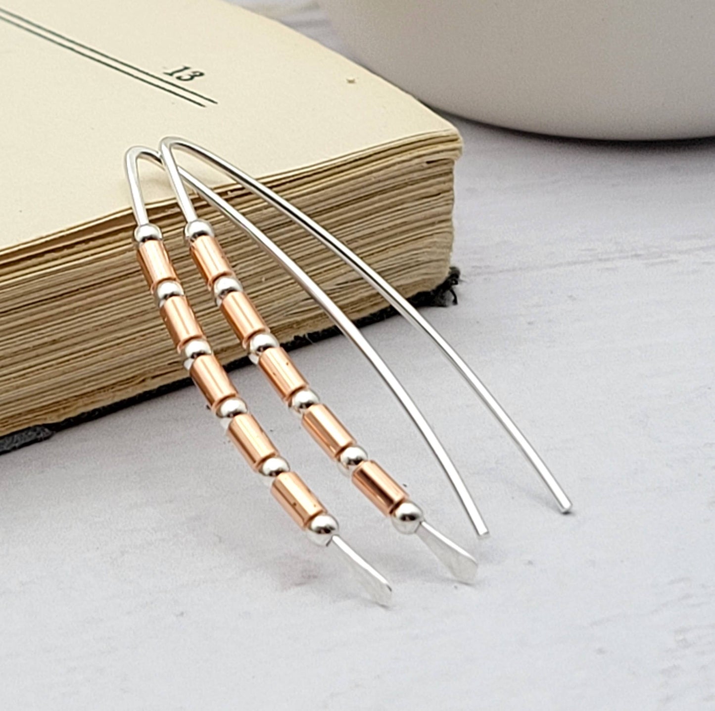 Beaded Sterling Silver & Copper Earrings