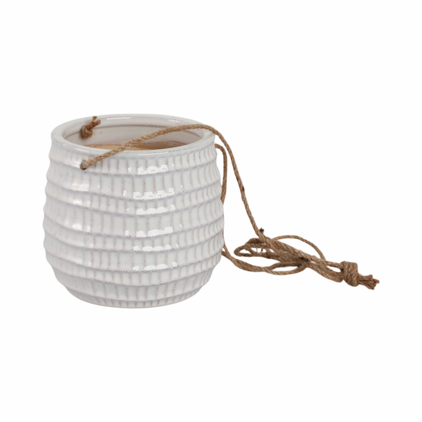Ivory Ribbed Hanging Planter