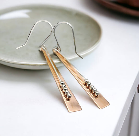Long Bar Copper and Silver Earrings