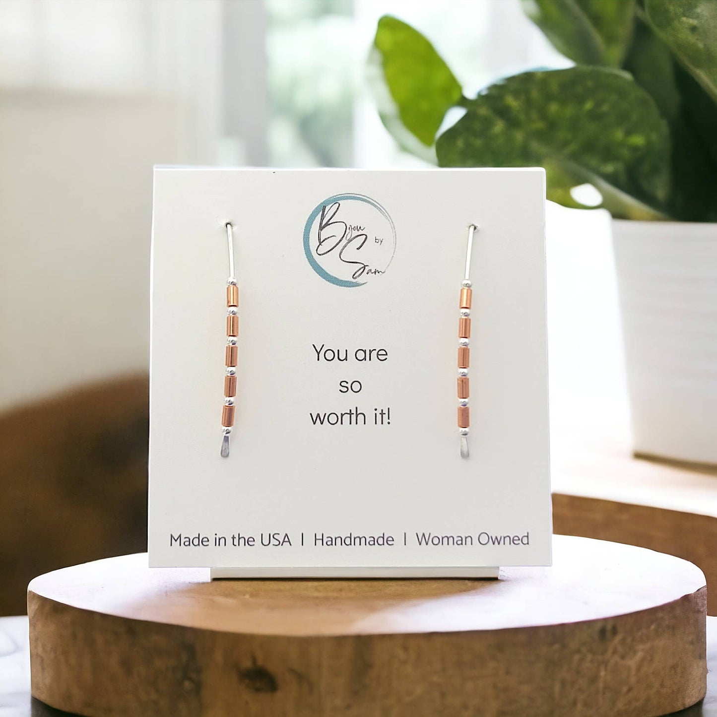 Beaded Sterling Silver & Copper Earrings