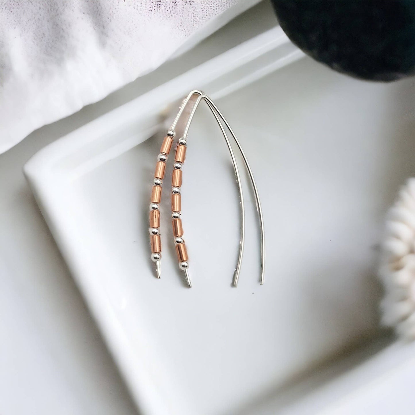 Beaded Sterling Silver & Copper Earrings
